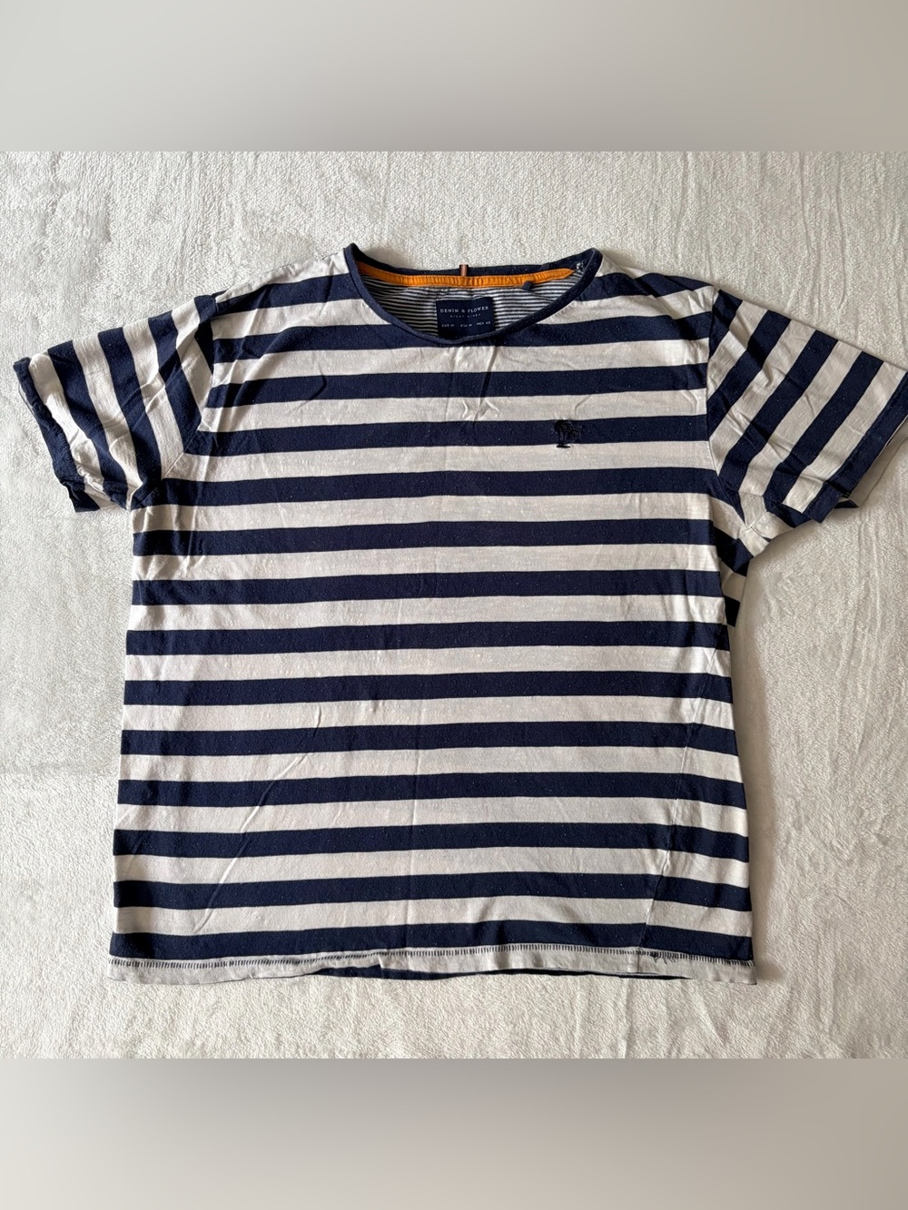 Denim & Flower Women’s Loose Fit T-Shirt - Navy And White Striped Top, Size M
